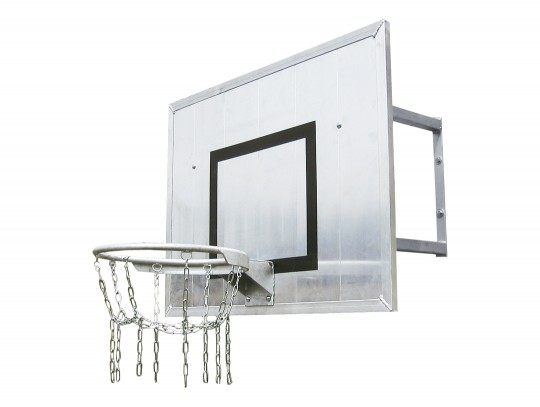 All-In Sport: Bord van aluminium 90 x 120 cm, verzinkte robuuste ring en een versterkt kettingnet met 8-punts ophanging, wandafstand 60 cm.