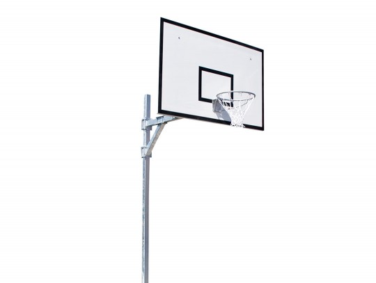 All-In Sport: mast 90 x 90 mm, verzinkt staal, compleet met GVK-bord 120 x 180 cm, ring en net volgens voorschrift. Overhang 165 cm. Te plaatsen in bod...