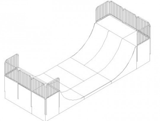 All-In Sport: L=975cm; B=375cm; H=180cm; r=240cm  mit Seitenverkleidung und Rückwand<br />Podest mit dreiseitigem Geländer<br />Inclusive 2 Benutzer-Hi...