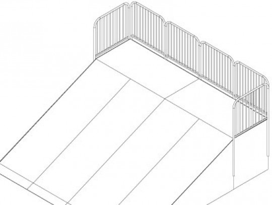 All-In Sport: L=510cm; B=500cm; H=160cm  mit Seitenverkleidung und Rückwand sowie dreiseitigem Geländer<br />Inclusive 1 Benutzer-Hinweisschild