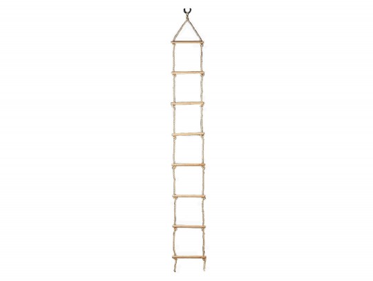 All-In Sport: 270 cm met 8 massief houten sporten, naturel gelakt. PP-touw Ø 10 mm, met ophangring.