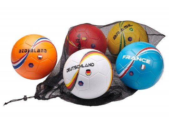 All-In Sport: Landen-ballenset bestaande uit 5 PU-ballen van de landen Duitsland, Frankrijk, Spanje, Brazilië en Nederland.