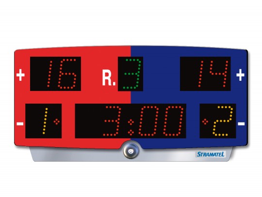 All-In Sport: Draagbaar, op accu werkend compact scorebord met geïntegreerde toeter (90 dBa), voor flexibele, stroomonafhankelijke toepassing op juryta...