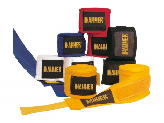 All-In Sport: Aus 100 % Baumwolle mit Daumenschlaufe und Klettverschluss. 5 cm breit und 2,5 m lang. Farben sortiert.