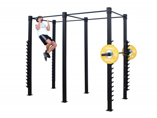 All-In Sport: Het populaire, uitbreidbare, extreem stabiele klimtrekframe met haltersteunen is het centrum van vele CrossFit Gyms: Stalen palen 80 x 80...