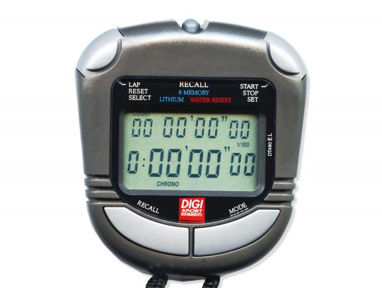 All-In Sport: Instapmodel van de DIGI Memory stopwatches met extra groot 2-regels display. 50 geheugenopslag-plekken voor ronde- en tussentijden. Garan...
