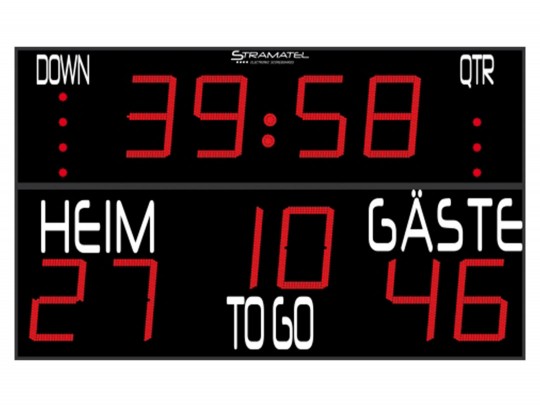 All-In Sport: Die American Football Anzeigetafel FRC US von Stramatel ist eine sportartbezogene LED-Anzeigetafel die alle wichtigen Details, wie Spielz...