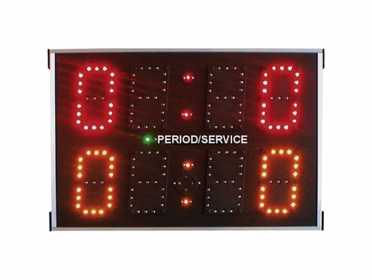 All-In Sport: Scorebord voor volleybal, basketbal, tafeltennis en veel meer. 1e  regel: speelstand 0-9, 2e  regel: speelstand/setstand of wisselend tij...