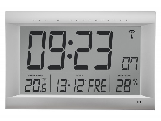 All-In Sport: JUMBO-Funkwanduhr LCD Anzeige Uhrzeit, Monat, Datum, Wochentag und Innentemperatur Ziffernhöhe Std./Min.: 120 mm Sek. 45 mm. Datum/Temper...
