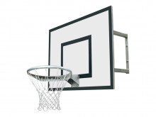 All-In Sport: Bord van GVK 90 x 120 cm, verzinkte ring met extra verstevigingen versterkingen en een nylon net. Wandafstand 60 cm. Niet voorgeboord.