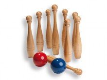 All-In Sport: <br />Productkenmerken:<br />- 9 hoogwaardige kegels van hout (8x 25 cm hoog, 1x 30 cm)<br />- 2 houten ballen Ø 8 cm.