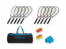 All-In Sport: Set bestaande uit: 10 Speedminton SCHOOL rackets (5x rood, 5x blauw), 10 Match Speeders, 10 Fun Speeders, 10 Heli Speeders, 40 kegels, 1 ...