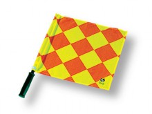 All-In Sport: Van fluoriserend stof rood/geel geruit, ca. 37 x 39 cm, PVC stok met kunststof grip.