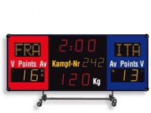 All-In Sport: Wedstrijd scorebord op transportwagen voor flexibel gebruik, met geïntegreerde toeter (100 dBa). Functies: