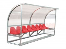 All-In Sport: Dug-out met torsiebestendig aluminium basisframe. Zijdelen van breukvrij, absoluut transparant acrylglas, de achterzijde van breukvrij du...