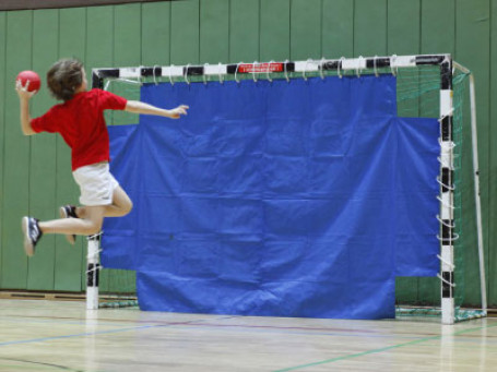 Handbal doelwanddoek met 4 hoekuitsparingen, blauw