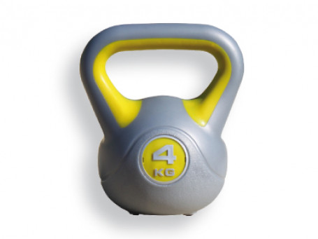 Kettlebell van kunststof 4 kg, grijs/geel