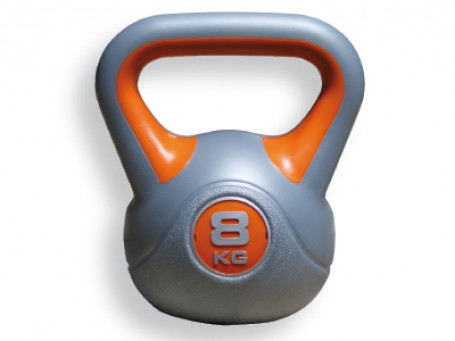 Kettlebell van kunststof 8 kg, grijs/oranje