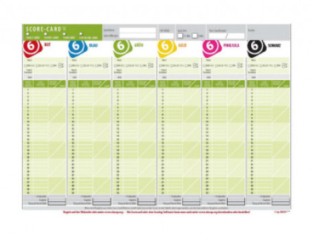 Scorecards voor Sixcup-Games A4-vellen